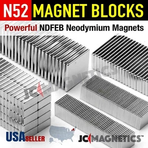 N52 Super Strong Rare Earth Neodymium Magnet Blocks Squares Thin Small Large - Picture 1 of 76