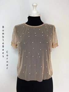 ZARA Blusa Top PERLA Detalle MALLA TRANSPARENTE DE TUL Beige Camisa S Nueva con Etiquetas 5039/205 - Imagen 1 de 13