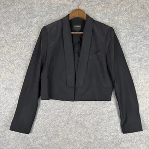 Club Monaco Ralph Lauren 100% Silk Open Cropped Blazer Jacket Women 10 Black - Picture 1 of 8
