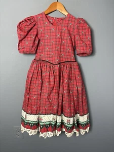 Vintage 80s Daisy Kingdom Girls Size 8-10? Red Plaid Christmas Dress Handmade - Picture 1 of 6