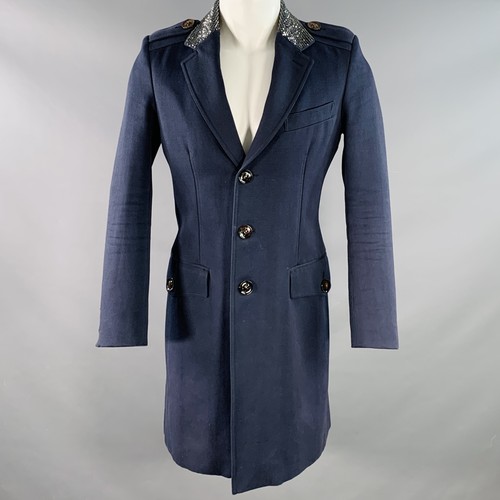 Pavone BURBERRY PRORSUM SS07 taglia 38 blu navy strass cotone lana stile militare