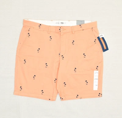 NUEVO Antiguo Azul Marino Hombres Bermudas Pantalones Cortos Palmeras Algodón Naranja Talla 40 Ultimate Slim Foto 1 de 4