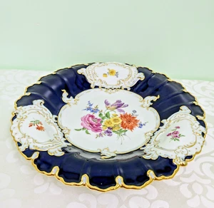 Vintage MEISSEN Porcelain Hand Painted Cobalt Blue Plate: Glided, Ø12, Germany - Picture 1 of 15