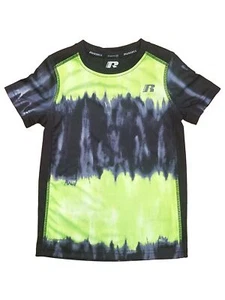 Russell Boys Silky Mesh Lime Green & Black Athletic Tee Shirt T-Shirt - Picture 1 of 1