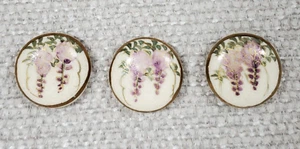 3 Vintage Satsuma Ceramic Shank Buttons ¾" Purple Wisteria Gold Hand Painted - Picture 1 of 5