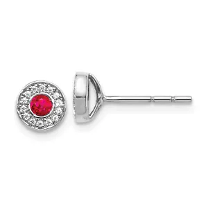14k Gold Diamond and Ruby Halo Post Earrings EM5587 - Picture 1 of 4