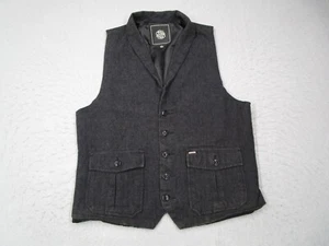 Obey Vest Mens Medium Gray Twill Button Up Waistcoat Adjustable Lined Pockets - Picture 1 of 8