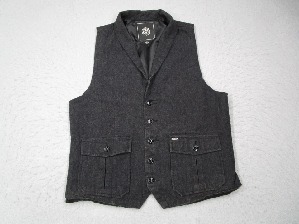 Chaleco Obey Para Hombres Medio Gris Sarga Botones Chaleco Ajustable Forrado Bolsillos Foto 1 de 4