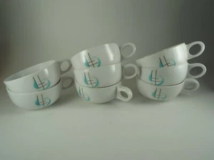Vintage Mid Century FLORENCE PROLON Regatta Melamine Melmac Coffee Mugs (8) - Picture 1 of 8