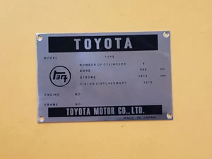 TOYOTA LAND CRUISER FJ40 FJ43 FJ45 FJ55 F ENGINE VIN MANUFACTURED PLATE REPRO - Picture 1 of 3