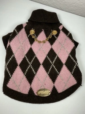 Vintage Cashmere Dog Sweater, Pink & Brown Argyle, XS, Hedy Manon - Image 1 of 4