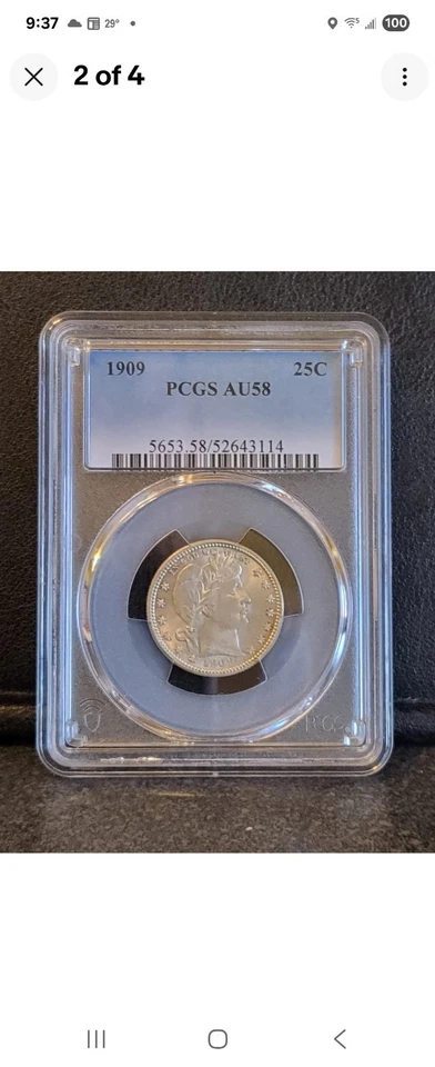 Cuarto de barbero 1909 graduación profesional AU58 con diadema Strong Liberty y líneas de escudo y pies Foto 1 de 4