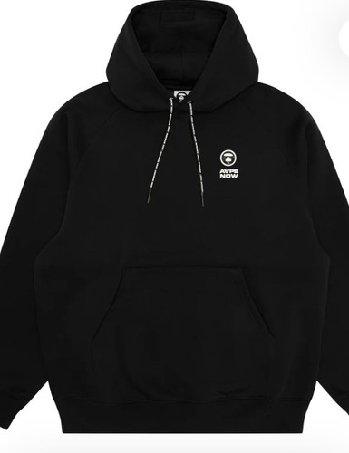 A BATHING APE (BAPE) Felpa con cappuccio Aape by *A Bathing Ape Basic nera nuova con etichette taglia media ottimo affare