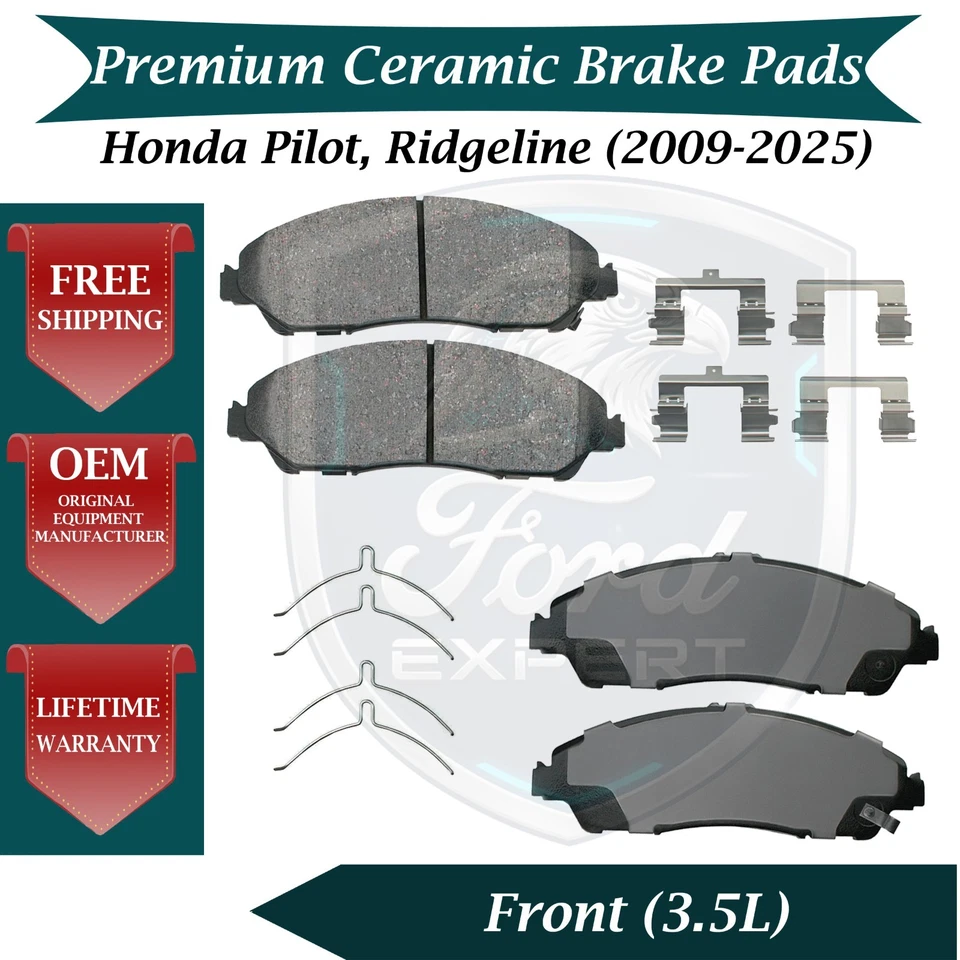 Kit de pastillas de freno delanteras de cerámica Akebono OEM para Honda Pilot Ridgeline 2009-2025 Foto 1 de 4