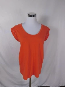 LOFT Shirt Womens Large Orange Eyelet Crochet Sleeve Scoop Neck Casual Top Tee - Picture 1 of 10