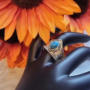 Bohemian Tribal Ring with stone Color Turquoise Size 7 - Picture 1 of 11