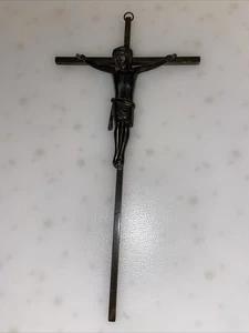 Crucifijo religioso vintage cruz latón/bronce? Colgante de pared hecho en Alemania Occidental - Imagen 1 de 8