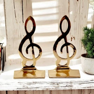 2 Piezas De Colección Latón Clave Aguda Sujetalibros Música Nota Musical Tono Dorado Pesado 7.5" - Imagen 1 de 13