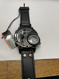 OULM Watch 9591 Dual Time Dials Military Quartz Black Face Needs Battery nos - Picture 1 of 8