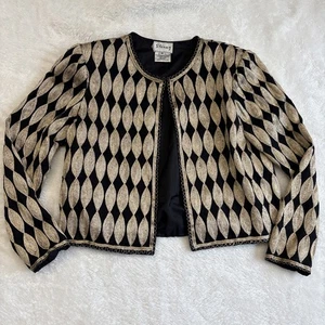 Vintage 90er Stenay Webjacke Damen M Seide schwarz gold Pailletten Abend künstlerisch - Bild 1 von 11