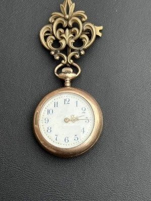 RELOJ ANTIGUO HECHO EN EE. UU. ORO LLENO DE BOLSILLO/SOLAPA Foto 1 de 4
