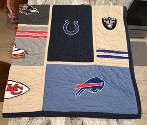 Pottery Barn Teen NFL Football AFC Logos Full Double Queen Quilt Bedspread READ - Picture 1 of 9