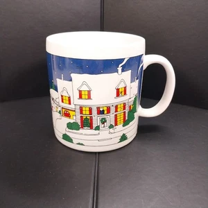 Vintage Taylor & Ng 1980 Joyous Noel Christmas Mug Holiday Home Winter Scene - Picture 1 of 9
