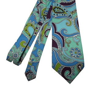 Mod psychedelische blau grüne Baumwollkrawatte 3,825" Paisley adretter Efeu Flower Power - Bild 1 von 3