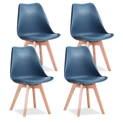 Set di 4 Sedie Tulip Design Gambe polipropilene Legno di faggio Blu Navy - Immagine 1 di 4