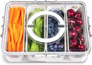 Portable 4-Compartment Clear Snack & Fruit Storage Container with Lid for Fridge - Picture 1 of 8