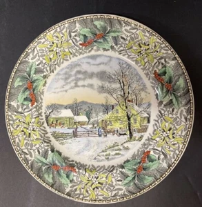 10,5" Adams Currier Winterszenen New England Winterszene Stechpalme TELLER Keramik - Bild 1 von 8