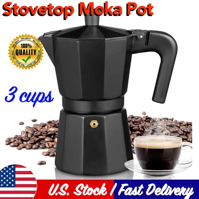Cafeteira de espresso Stovetop | 3 xícaras Moka italiana para fogão a gás | Preta - Imagem 1 de 4