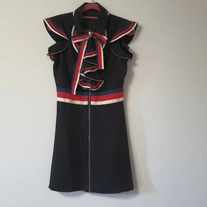 Women Designer Ruffled Navy Blue Cute Dress With Red White Ribbon Small S - Picture 1 of 4