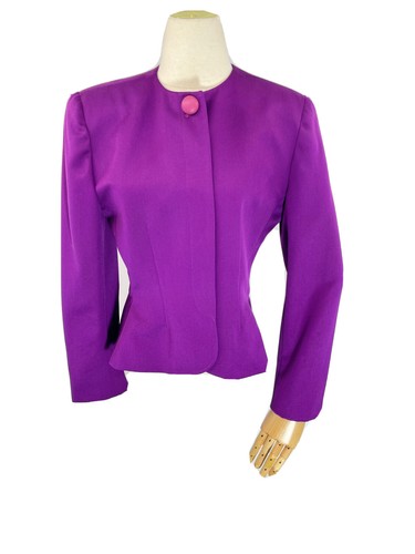 Giacca blazer vintage Christian Dior donna taglia 8 viola pura lana USA ufficio