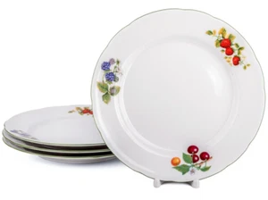 Garden Berry Set of 4 Dinner Plates Czech Porcelain Main Course Plates Set 10.2" - Picture 1 of 8