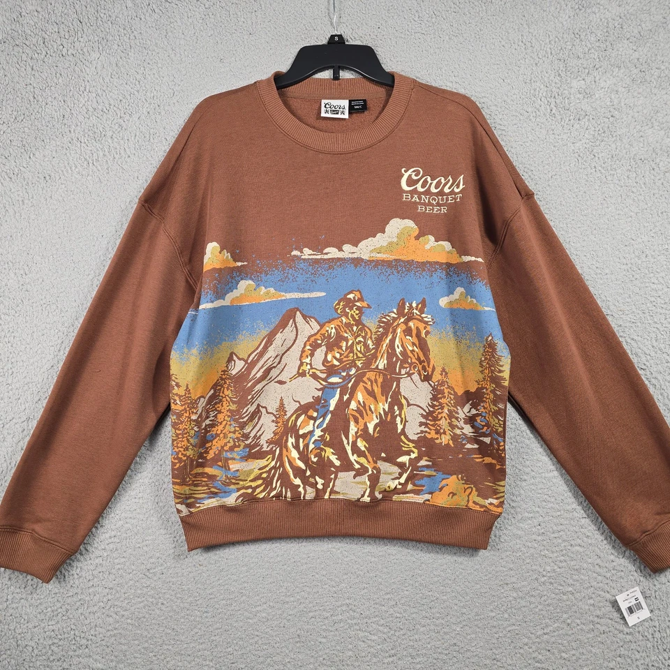 COORS BEER Rodeo Sudadera Para Hombres Pequeña Marrón Cuello Redondo Retro Vaquero Nueva con Etiquetas Foto 1 de 4
