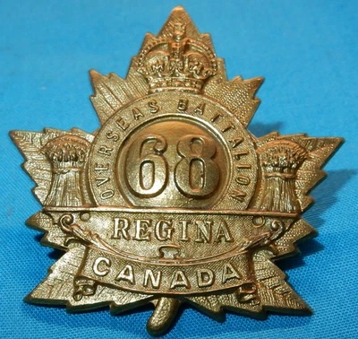WW1 68º CEF FUERZA EXPEDICIONARIA CANADIENSE EN EL EXTRANJERO INSIGNIA GORRA MILITAR GENUINA Foto 1 de 2