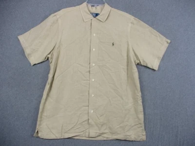 Polo Ralph Lauren Linen Silk Shirt Mens Large Beige Short Sleeve Button Front - Image 1 of 4