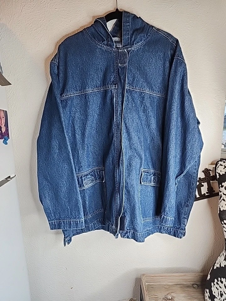 复古 Blassport 牛仔连帽全拉链编舞夹克女式 3X — 第 1/4 张图片