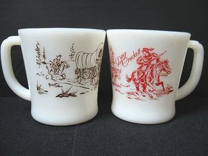 Lot 2 Davy Crockett FIRE KING glass mugs RED BROWN - Picture 1 of 8