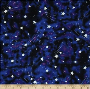 BTHY Michael Miller Glow In The Dark Star Magic Blue Cotton Fabric by Half Yard - Picture 1 of 1