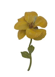 Vintage Yellow Enameled Metal Flower  Brooch Costume Jewelry 4" - Picture 1 of 11