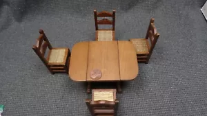 M - Dollhouse Miniature Dining Room Set Wood Drop-Leaf Table & 4 Chairs - Picture 1 of 14
