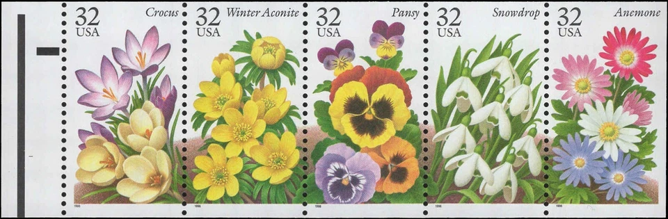 Scott # 3029a - Winter Garden Flowers - Booklet  Pane Of 5 - MNH - 1995 - Image 1 of 1