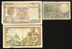 Francia france 10 + 500 + 1000 Francs 1938/1942 LOTTO 683 - Picture 1 of 2