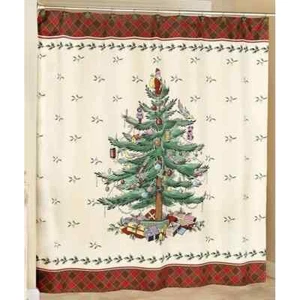 Spode Tree Stoff Duschvorhang Tartan kariert Weihnachtsschmuck Geschenke NEU - Bild 1 von 4