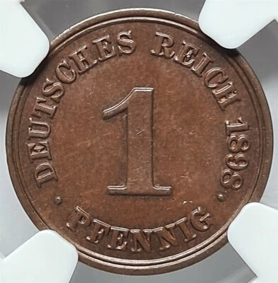 GERMANY Empire 1 Pfennig 1898 F Stuttgart NGC MS 64 BN UNC TOP POP Bronze - Image 1 of 4