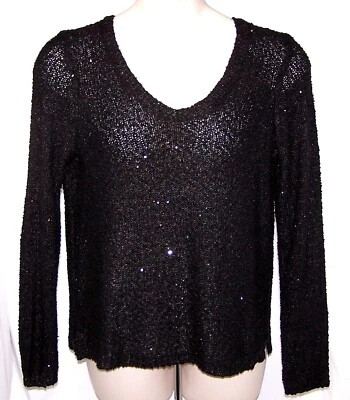 NUEVO $54 Etiqueta al por menor, APT 9, 1X SUÉTER NEGRO, Lentejuelas, Pisadas METÁLICAS CUELLO EN V Foto 1 de 4