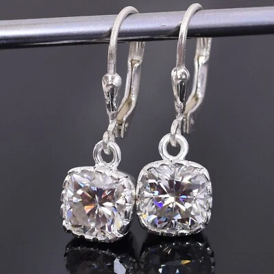 4 Ct Treated Certified Off White Diamond Solitaire Dangler Earrings, 925 Silver - Image 1 of 4