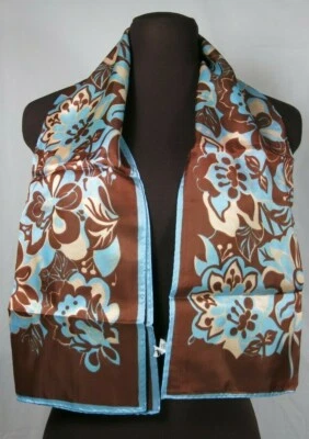 Bufanda Floral Abstracta Marrón Azul Vintage Larga Rectangular Acetato Japón 43 x 13 Foto 1 de 4